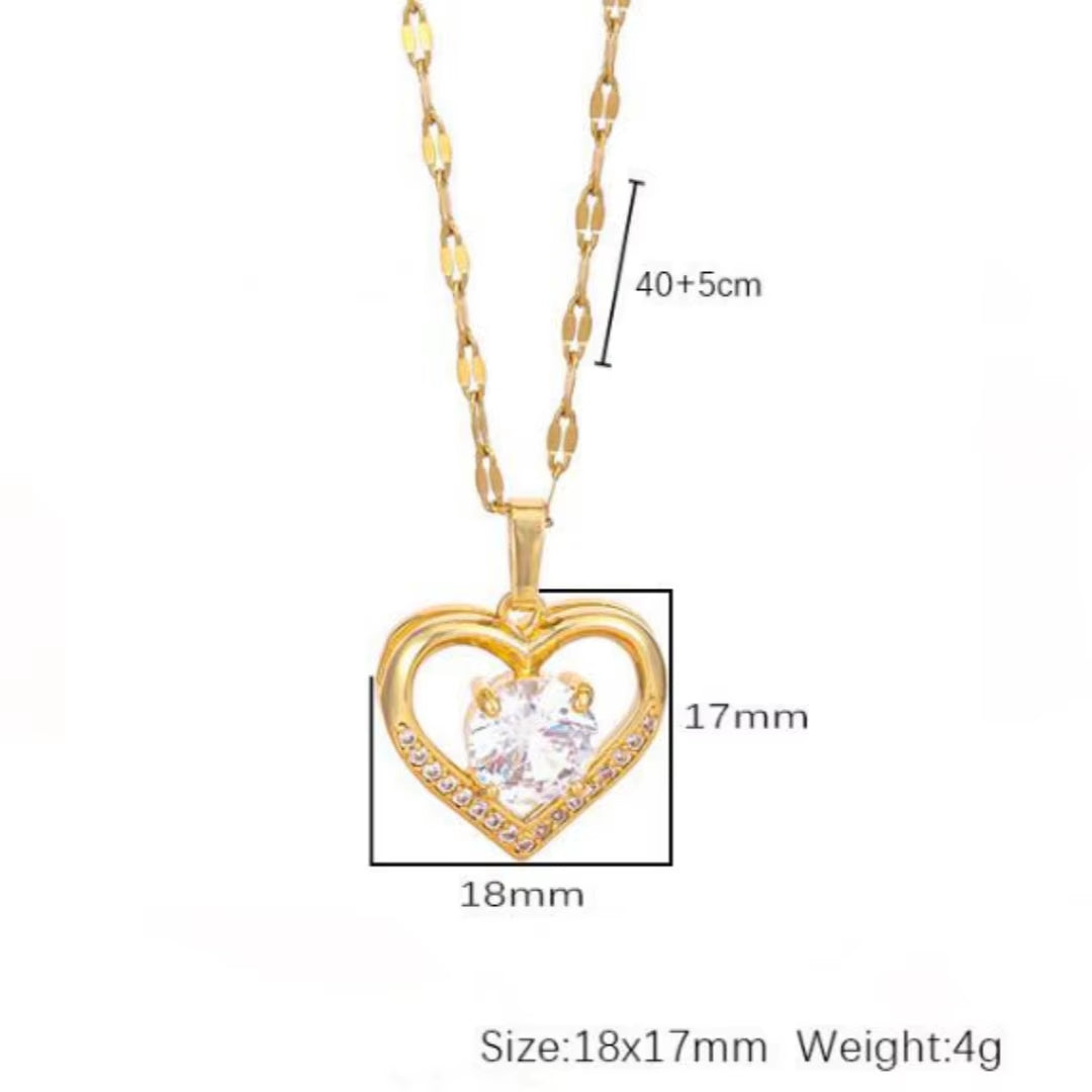 Htpwe Artificial Gems Heart Pendant Necklace for Women Golden Stainless Steel Lips Neck Chain Female Necklaces Jewelry for Girl