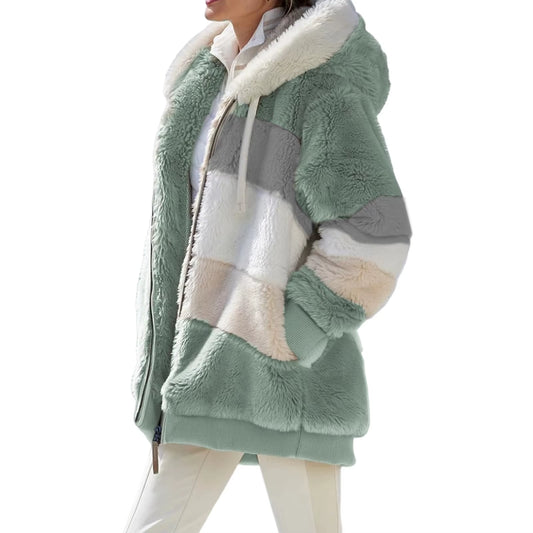 Women Winter Coat Solid Color Long Sleeves Zipper Cardigan Loose Warm Furry Plush plus Size Lady Coat Winter Clothes