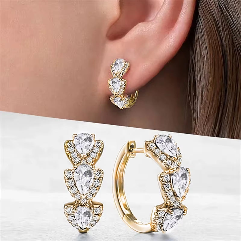 Luxury Trendy Blue Cubic Zirconia Hoop Earrings Wedding Party Elegant Accessories for Women Anniversary Gift New Jewelry